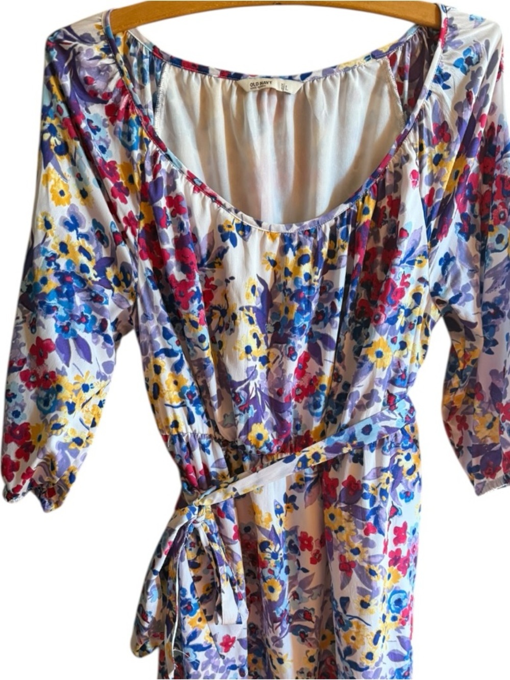 Old Navy Cream Dress with Multicolor Floral Pattern